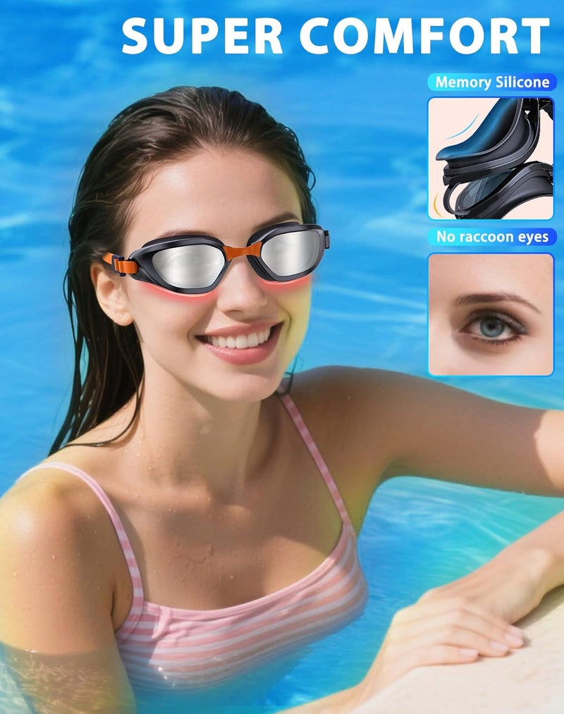 Vegemono Swim Goggles, Unisex Adult Swimming Goggles Anti Fog Anti UV No Leakage Wide View for Men Women Youth - Image 4